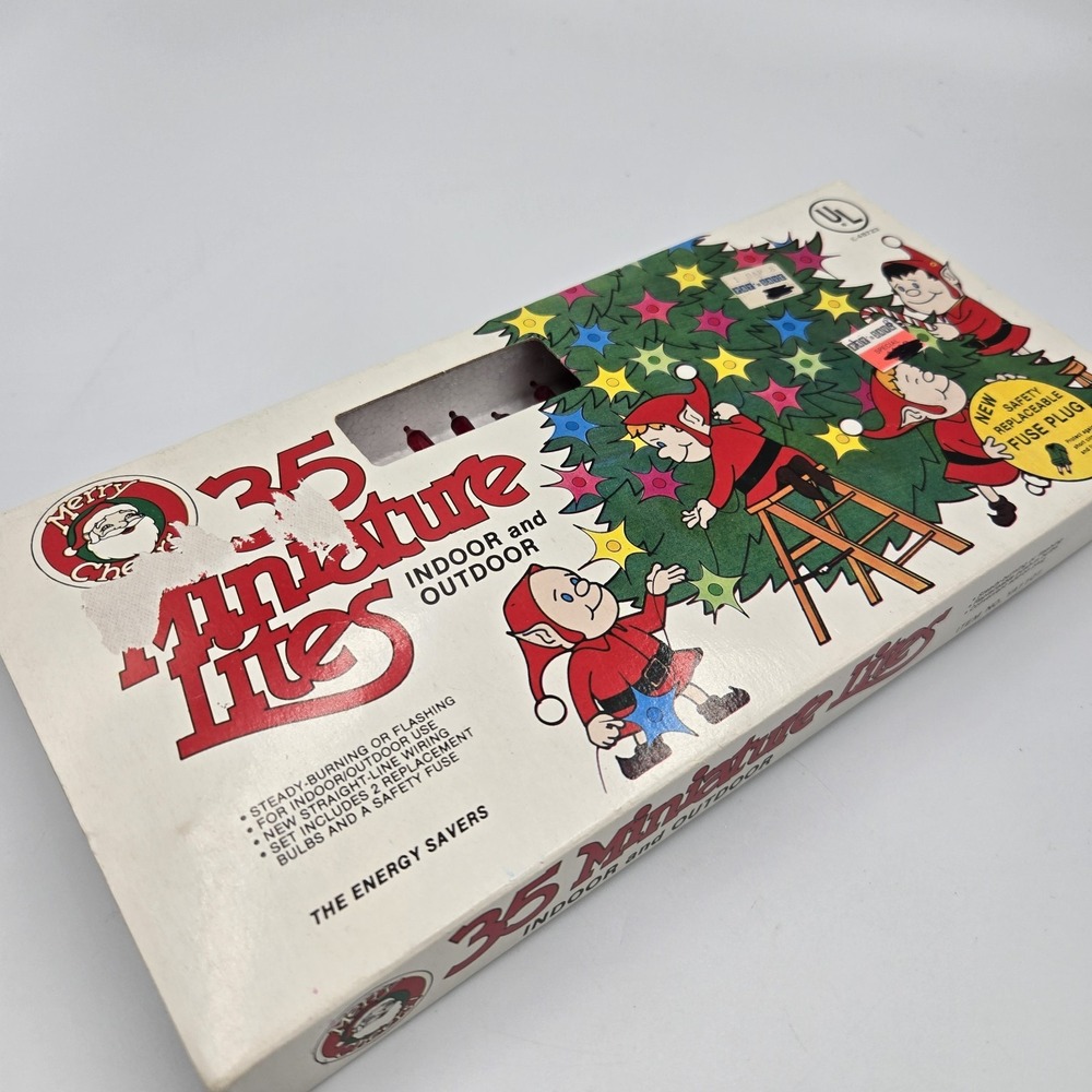 VTG Christmas Light Set 35 Miniature Lite Indoor/outdoor Merry Cheers 1960s MCM